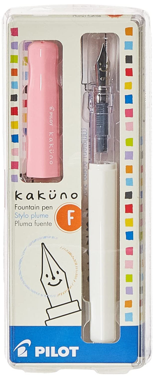 Pilot 90117 Kakuno Pluma Fuente, Tinta Líquida Negro, Punto Fino, Estuche de 1 Pieza, color Barril Blanco/Tapa Rosa