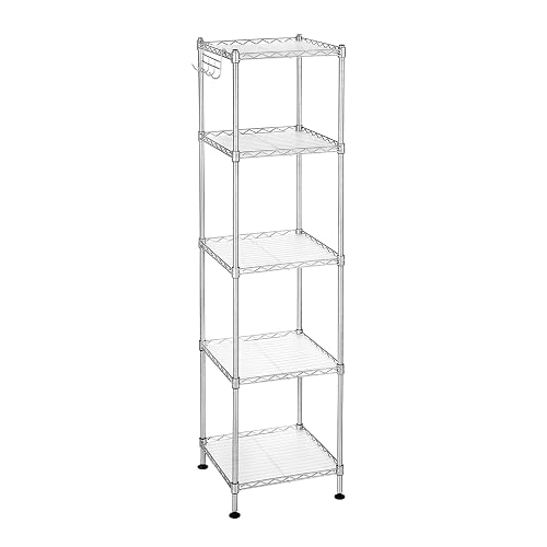 SONGMICS Estantería de Baño de Metal, Carga 20 kg por Nivel, Gris y Blanco | Organizador con 5 Hojas de PP, 30 x 30 x 121 cm, Diseño Expandible, Colección DALTEN MLGR023S01