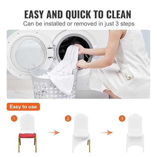 VEVOR 100 Fundas de Silla Blancas de poliéster y Elastano, Fundas elásticas para Boda, Fiesta, Comedor, Banquete, decoración de Silla