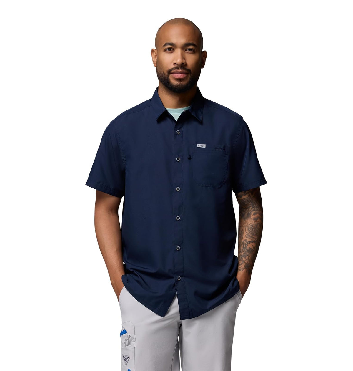 Columbia Slack Tide Camp Camisa de Pesca Manga Corta para Hombre - G - Azul marino colegial