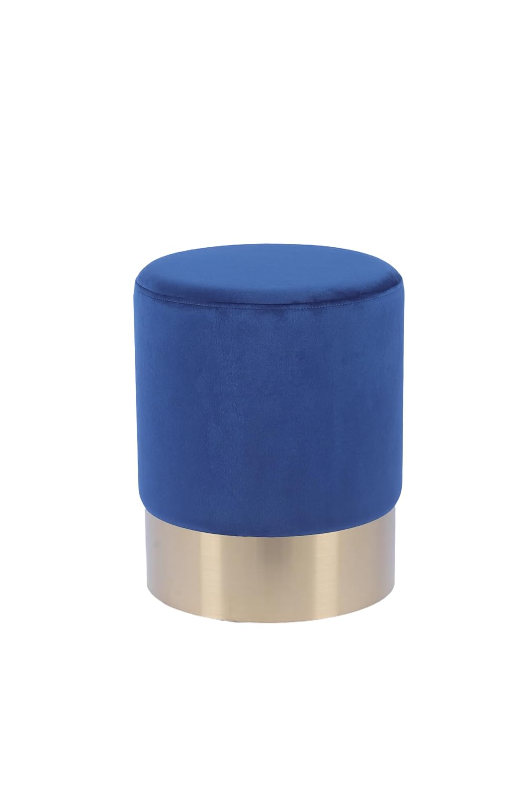 Sochic Taburete Cilíndrico Tapizado en Terciopelo Azul con Base de Acero Inoxidable en Acabado Dorado