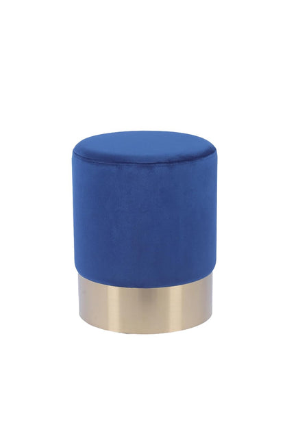 Sochic Taburete Cilíndrico Tapizado en Terciopelo Azul con Base de Acero Inoxidable en Acabado Dorado