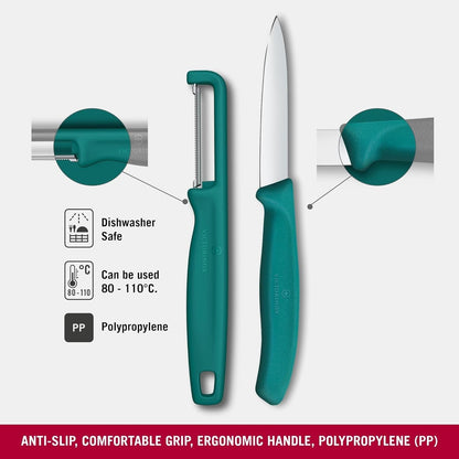 Victorinox Swiss Classic - Juego de cuchillos para verduras y frutas (2 piezas, hoja extra afilada), color verde