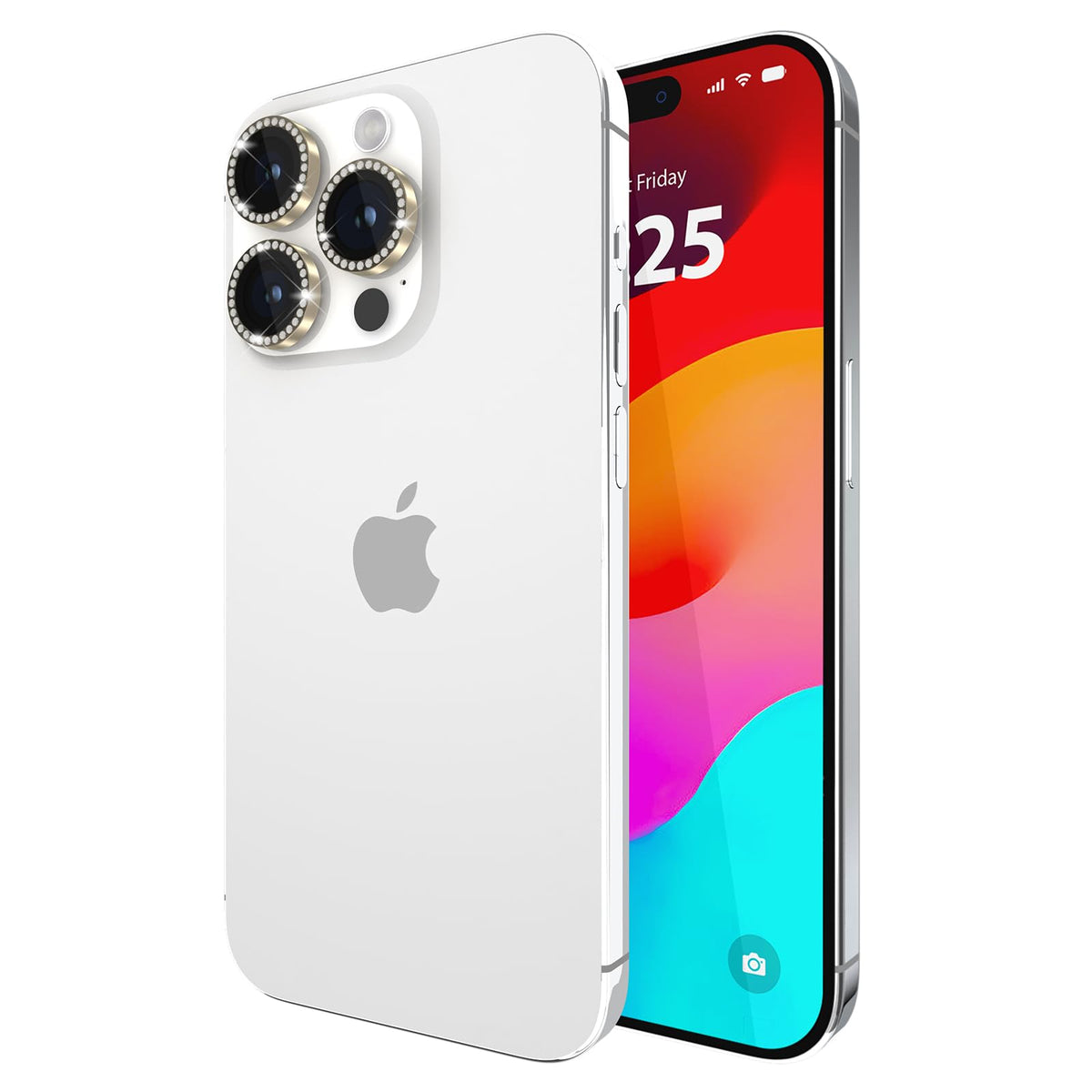 Protector de Lente de cámara para iPhone 15 Pro/iPhone 15 Pro MAX con Anillo de Aluminio, Juego en Piedra Dorada