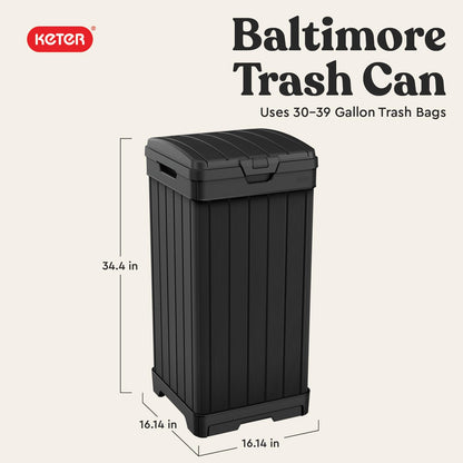 KETER Bote de Basura Baltimore Trash Can, Cesto para Jardin y Exteriores