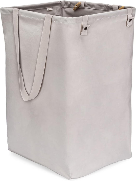 Full Circle Loads of Fun - Cesta plegable para ropa sucia y toallas, bolsa de lavandería de algodón orgánico de pie alto con asas largas, ideal para baño, dormitorio o habitación de los niños, gris