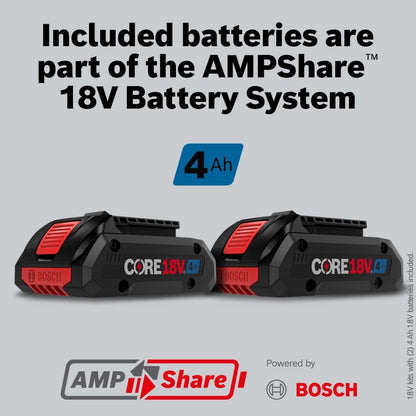 BOSCH GXS18V-11N25 Kit de arranque de 18 V con (2) baterías de alimentación avanzadas CORE18V de 4 Ah y (1) cargador de batería estándar de 18 V