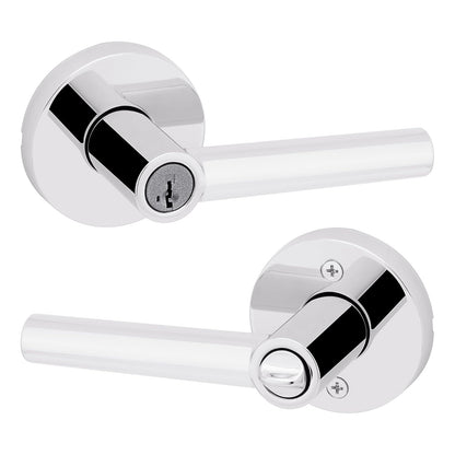Kwikset Milan - Manija de puerta de entrada con cerradura y llave, palanca reversible con llave segura, para exterior, cerradura de puerta, para entrada frontal y dormitorios, cromo pulido, resistente