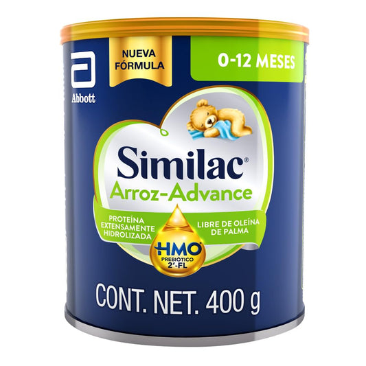 Similac Arroz- Advance Fórmula con Hierro No Lactea 0 a 12 meses 400g | Fórmula para lactantes con necesidades especiales de nutricón, a base de proteína de arroz extensamente hidrolizada.