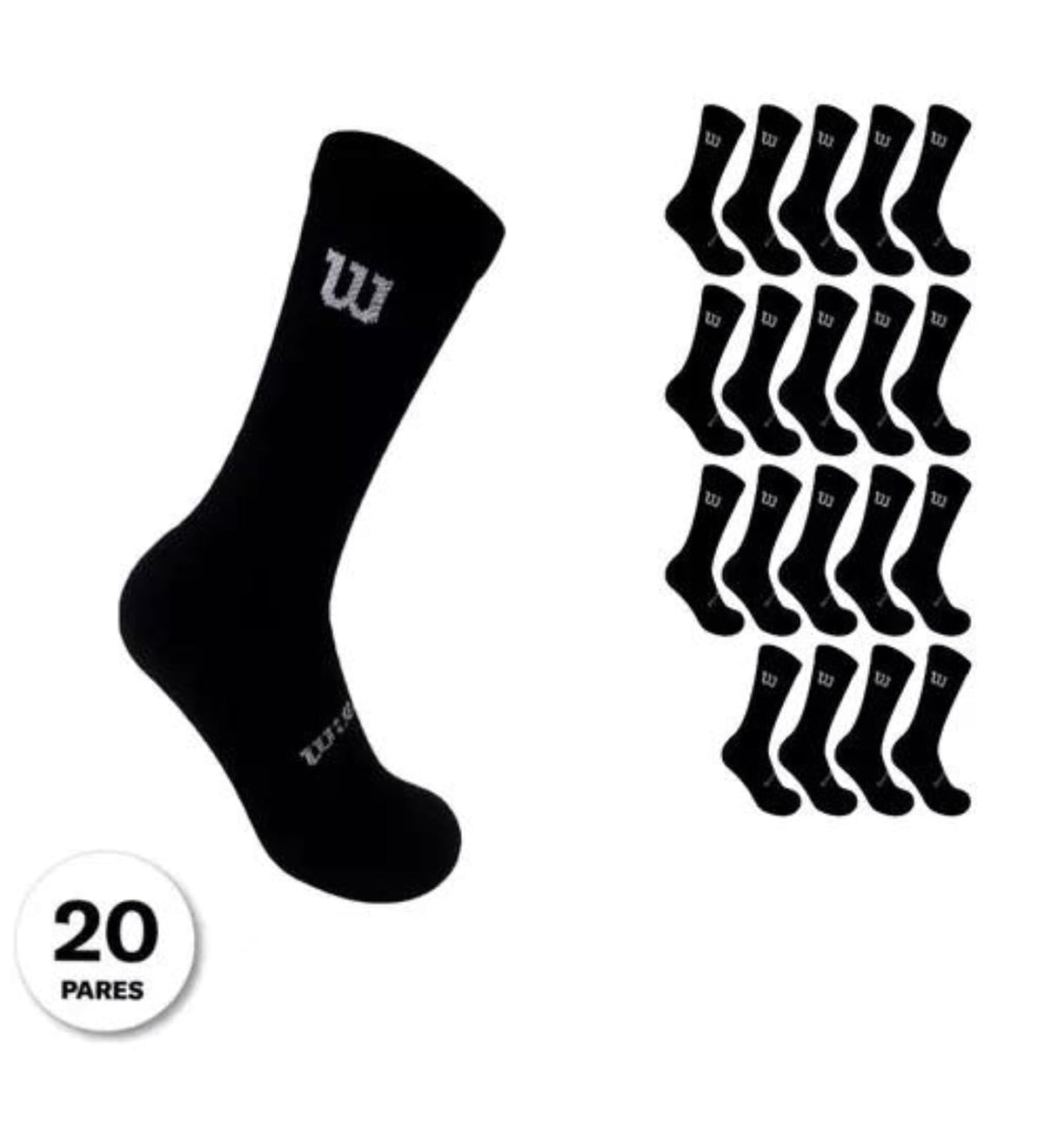 Wilson Calcetas para Hombre, Tejido Afelpado, Modelo B7627, Contenido: 1 Paquete con 20 Pares de Calcetas para Caballero, Color Negro con Detalles, 29 Amplio Alto