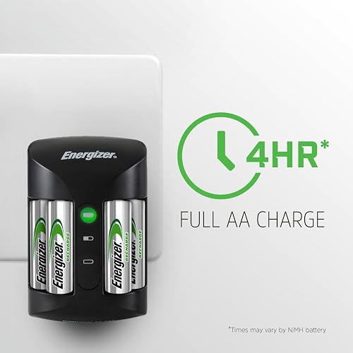 Energizer - Cargador de baterías AA y AAA recargables (Recharge Pro) con 4 baterías AA NiMH recargables