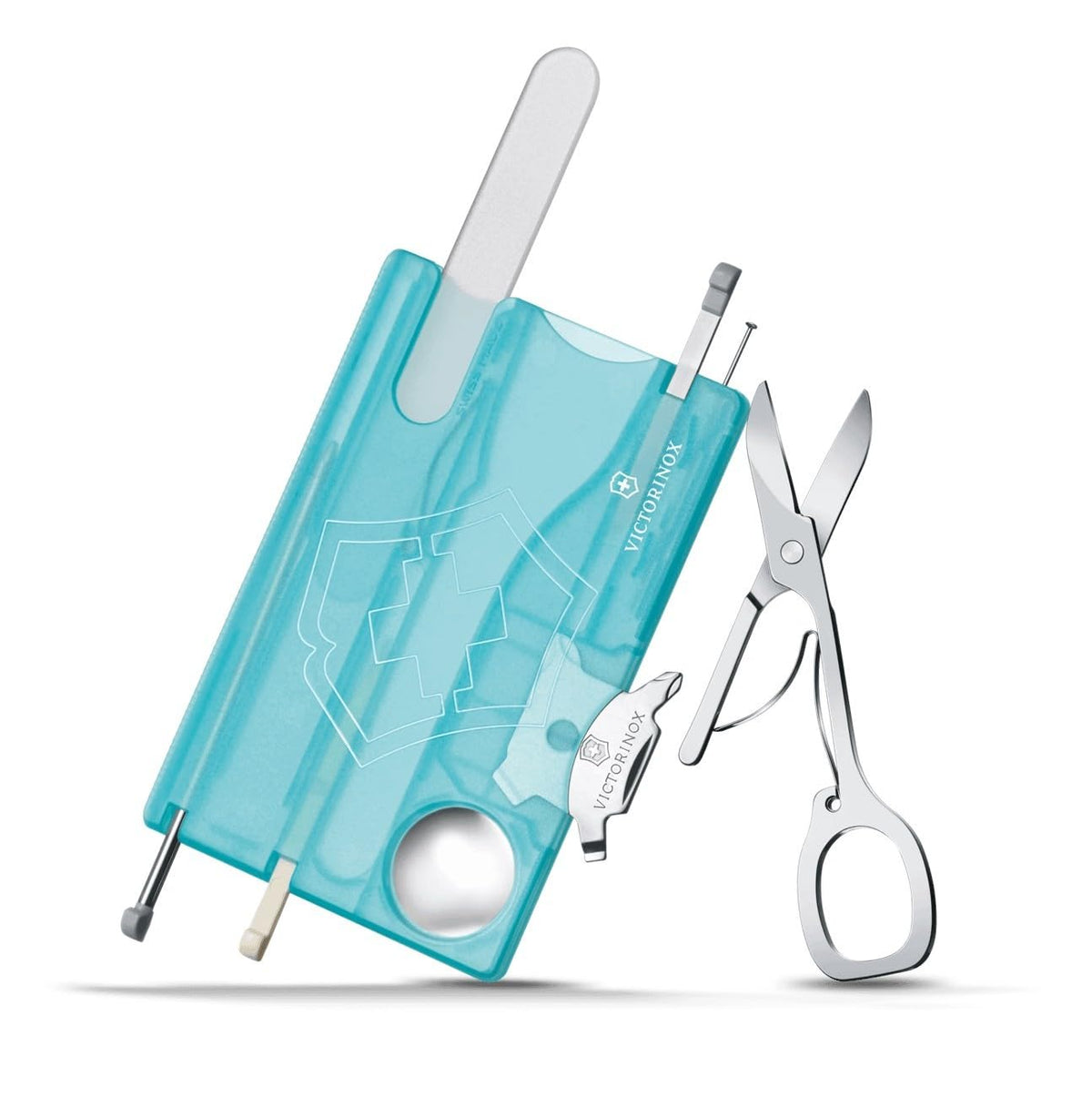 Victorinox Swisscard Nailcare, Lima de Cristal, color Azul Transparente, 13 Usos