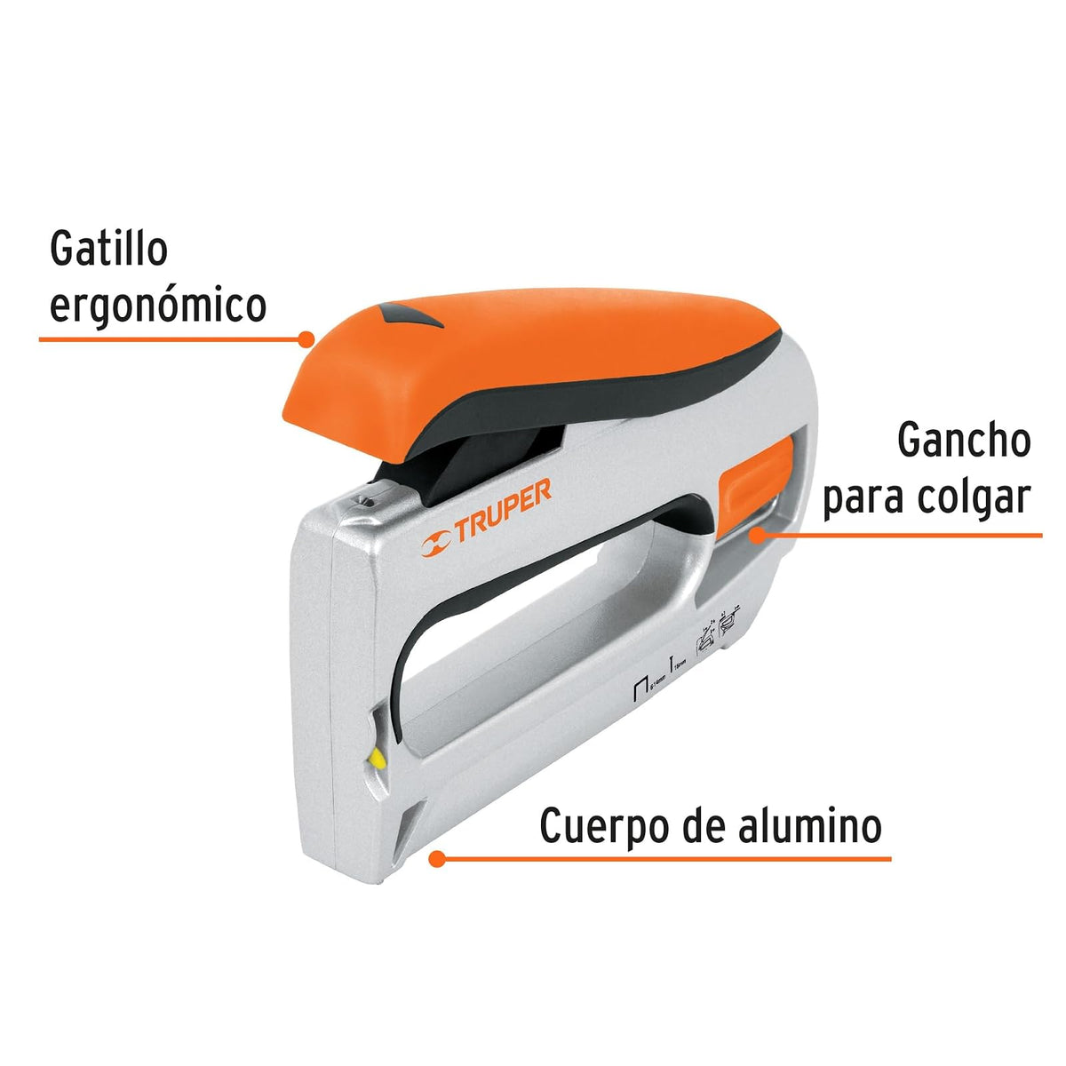 Truper ET-50X, Engrapadora tipo pistola, uso rudo, cuerpo de aluminio