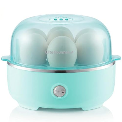 Elite Gourmet EGC115M - Cocina de huevos eléctrica de 7 huevos, suave, mediano, duro con apagado automático, taza de medición incluida, sin BPA, menta retro