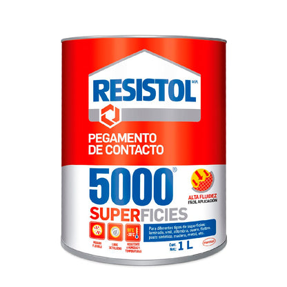 Resistol 5000 Superficies, pegamento para armado, bricolaje, laminado, enchapado y ensamble, adhesivo de fuerte agarre para madera, fieltro, cuero, metal y otros materiales, 1x1lt