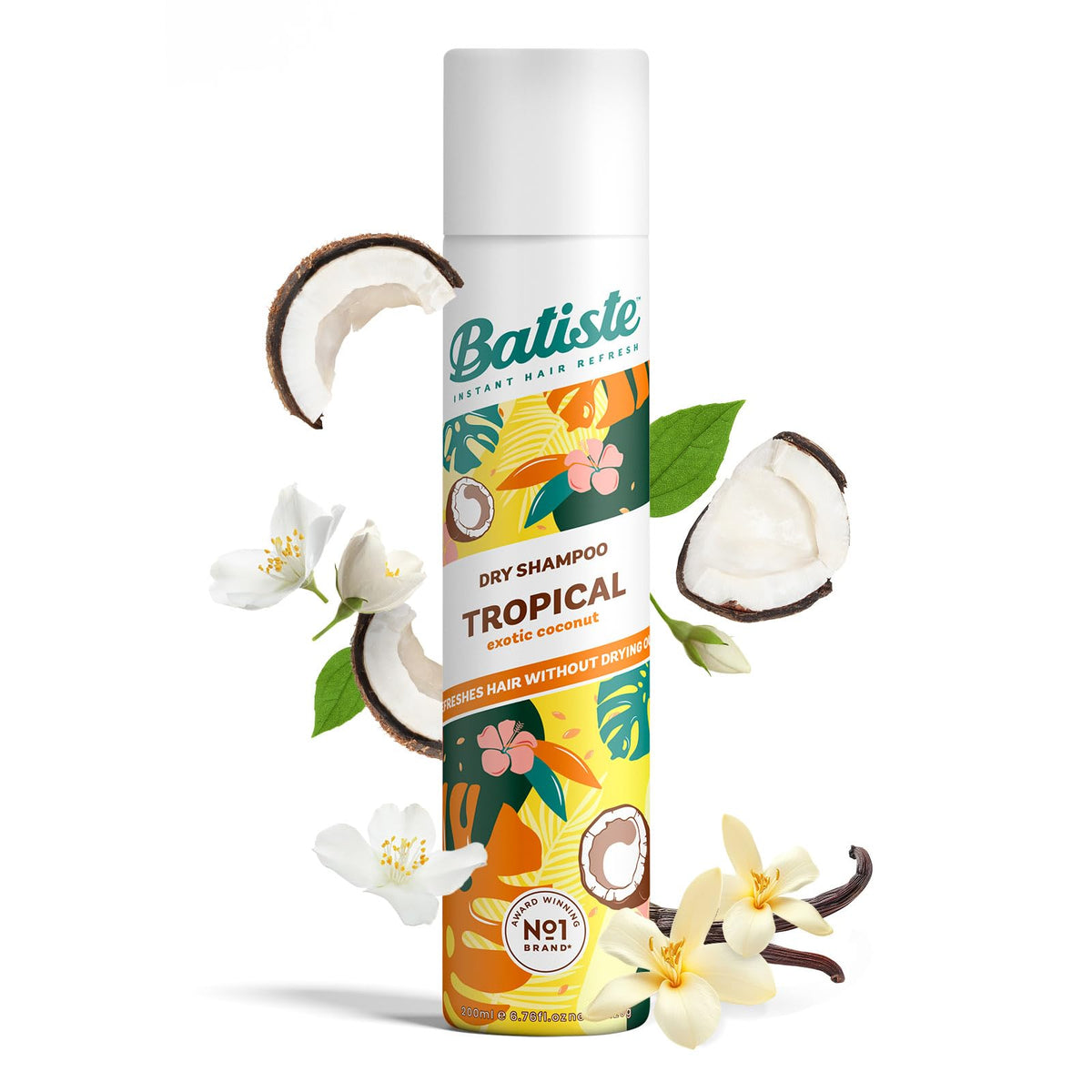 Batiste Tropical, Shampoo En Seco, Fragancia Cítrica, Limpia Y Refresca el Cabello, Sin Sulfato Ni Parabenos, Aerosol 200ml