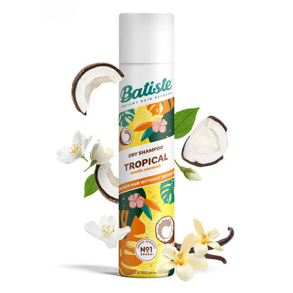 Batiste Tropical, Shampoo En Seco, Fragancia Cítrica, Limpia Y Refresca el Cabello, Sin Sulfato Ni Parabenos, Aerosol 200ml