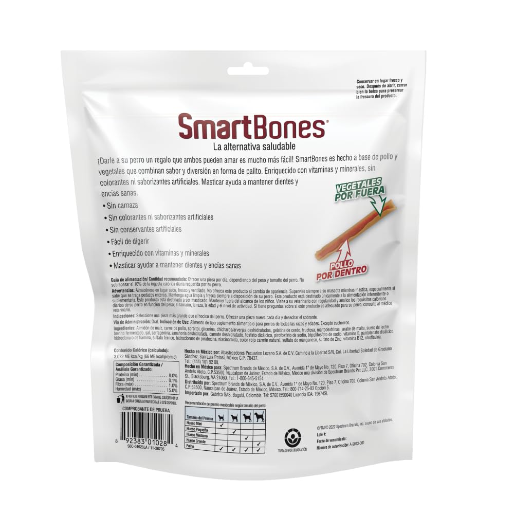 SmartBones Premios para Perro palitos Pollo y Vegetales sin aditivos 12 pzs