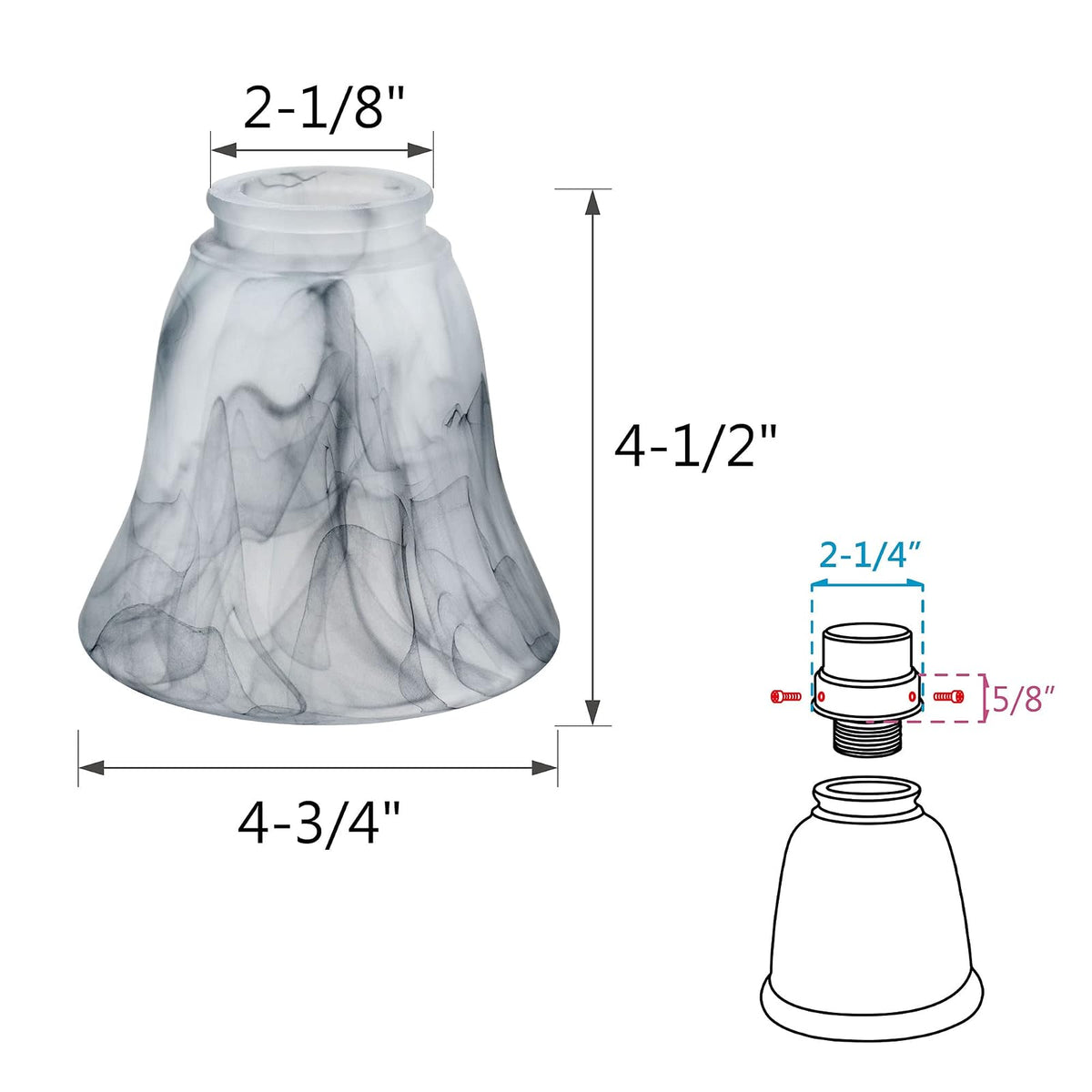 Aspen Creative 23166-4 - Pantalla de cristal de repuesto para ventilador de techo tradicional de alabastro ahumado, 2-1/8 pulgadas, 4-3/4 pulgadas de diámetro x 4-1/2 pulgadas de altura, paquete de 4