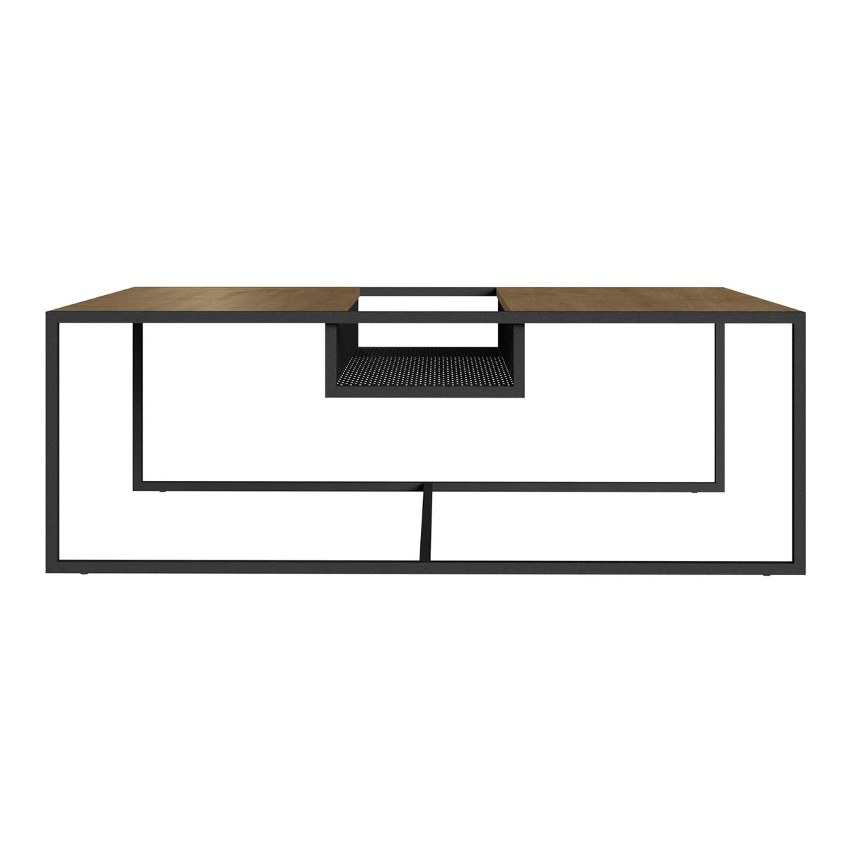 TUGOW Alterego Mesa de Centro Noemi Rectangular Color Negro y Madera con 2 Tableros y Estructura Metálica de Acero MDP