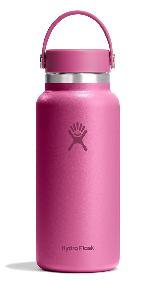 Hydro Flask - Botella de agua de acero inoxidable aislada, tapa flexible de boca ancha, no derrama, a prueba de fugas y recargable en rosa arrecife de 32 onzas