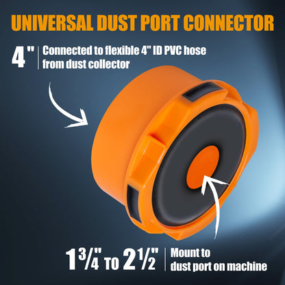 POWERTEC 70354 Adaptador de puerto de polvo para puerto de 1-3/4 pulgadas ~ 2-1/2 pulgadas a manguera de recogida de polvo de 4 pulgadas, accesorios reductores de manguera de conexión rápida para