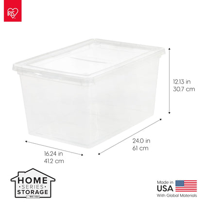 IRIS USA 6 Contenedores de 58 Qt con Tapa, Transparentes, Apilables | Ideal para mudanzas, cobijas, ropa y garaje. Diseño transparente y anidable para encontrar todo fácilmente.