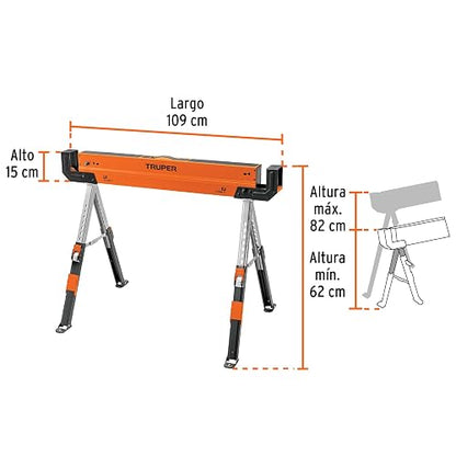 Truper MT-590, Burro/Mesa de trabajo multiusos 9 niveles de altura ajustables