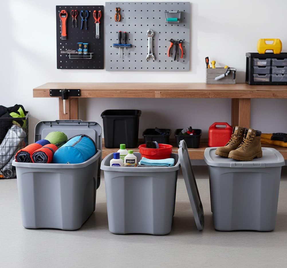 Italhome 3 Cajas Organizadoras de Plástico color Gris, Contenedores Multiusos con Tapa para Almacenamiento Box 87 L