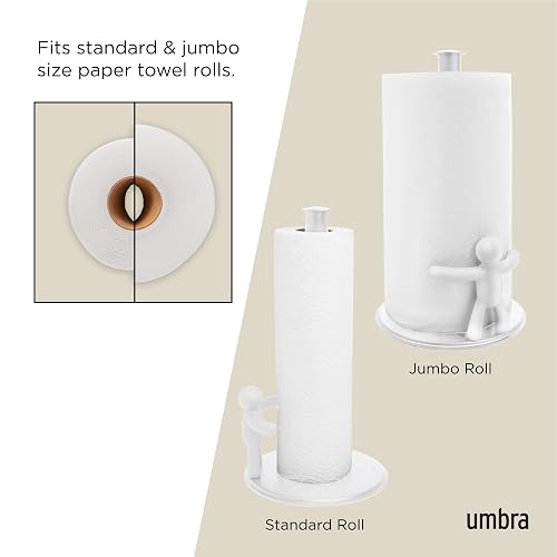Umbra Buddy - Toallero de Papel, Color Blanco | Se adapta a rollos de toallas de papel estándar, encimera de cocina, baño, uso de oficina