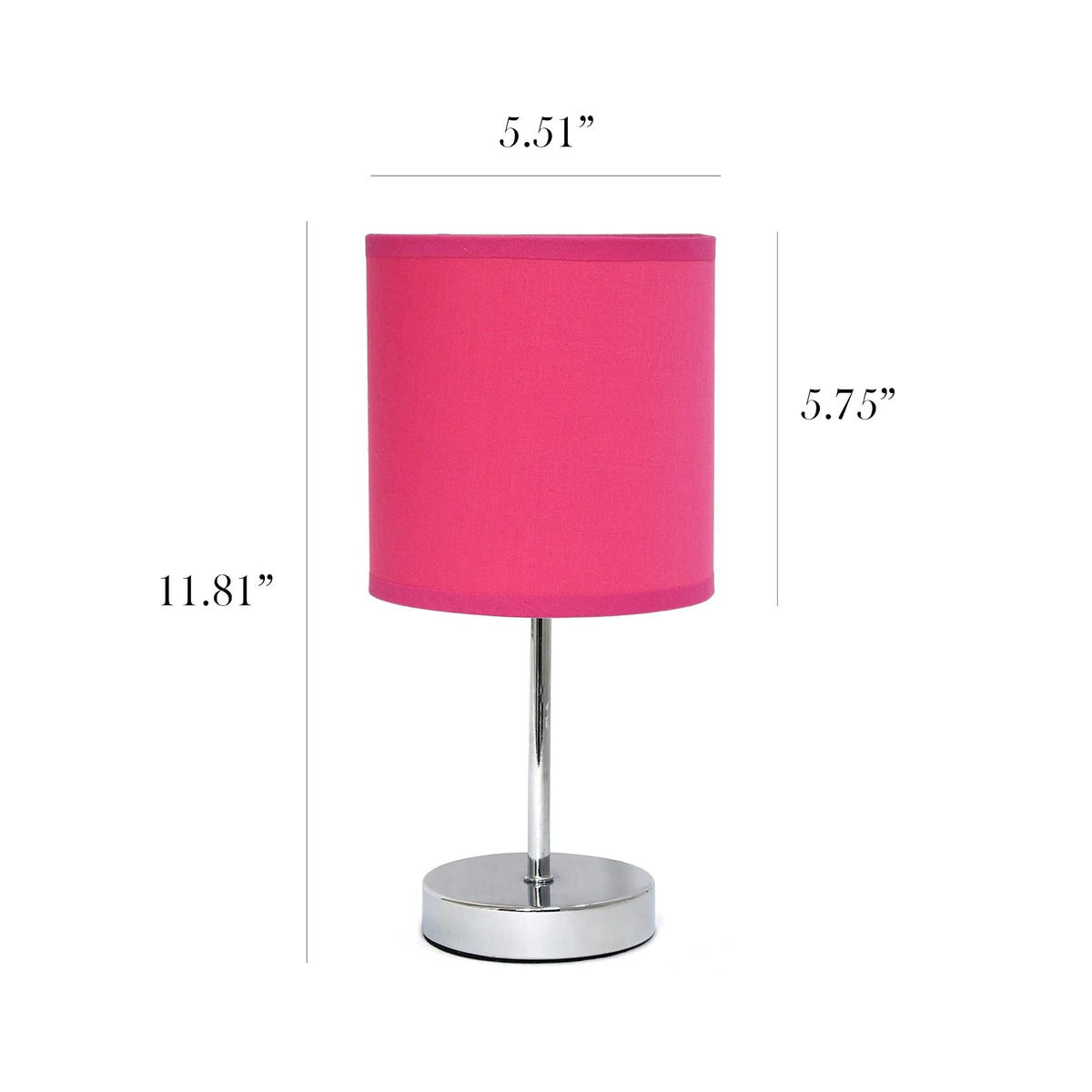 Simple Designs LT2007-HPK Mini lámpara de mesa básica cromada con visualización de tela, rosa intenso