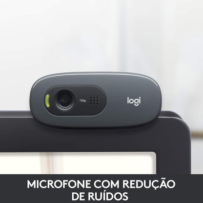 Logitech C270 Webcam HD, 720p/30fps, Video-Llamadas HD Amplio Campo Visual, Corrección de Iluminación, Micrófono Reductor de Ruido, Skype, FaceTime, Hangouts, WebEx, PC/Mac/Portátil/Tablet/Chromebook - Negra