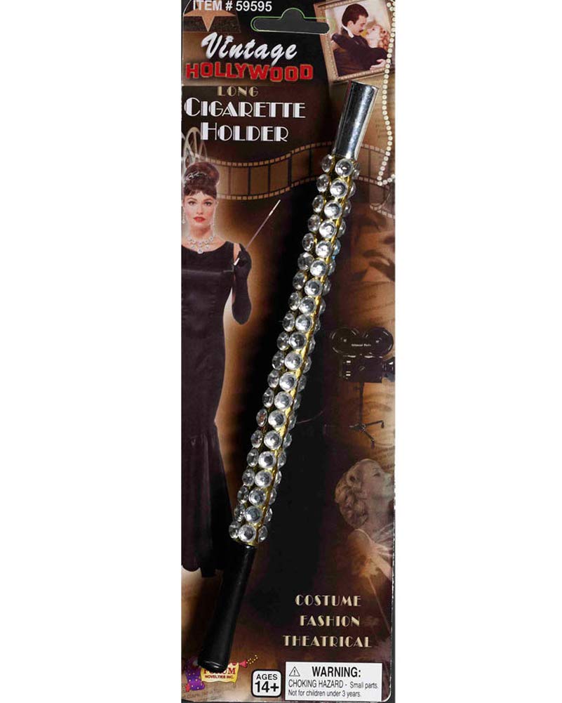 Forum Novelties Women's Vintage Hollywood Look Jeweled Cigarette Holder Costume Accessory, Black/Silver, One Size