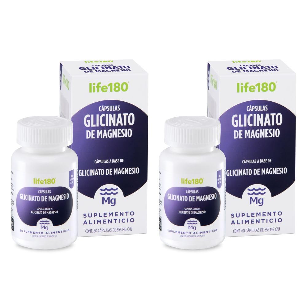 Life180 Cápsulas de Magnesio (Citrato, Glicinato o Multimagnesio), 60 Cápsulas o Pack Doble - Glicinato de Magnesio - 2 Pack - 60 Cápsulas c - u