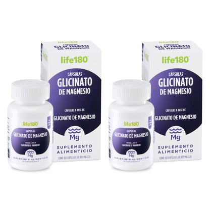 Life180 Cápsulas de Magnesio (Citrato, Glicinato o Multimagnesio), 60 Cápsulas o Pack Doble - Glicinato de Magnesio - 2 Pack - 60 Cápsulas c - u