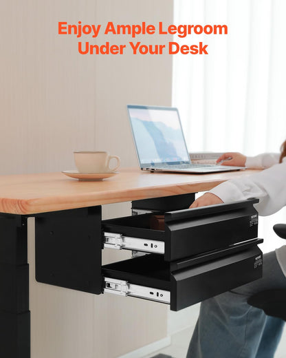 VEVOR Cajones Deslizables Debajo del Escritorio 2 Capas Cajón Extraíble Montado Debajo de Mesa Organizador de Almacenamiento Oculto de Escritorio para Oficina, Hogar, Taller, 457 x 227 x 200 mm