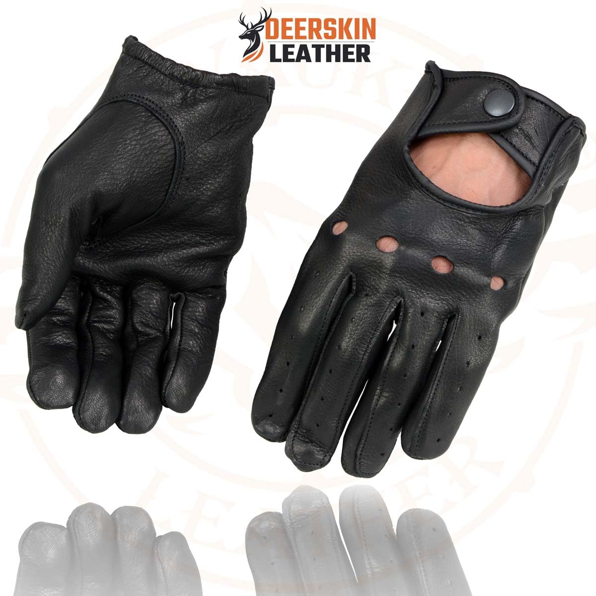 Milwaukee - Guantes de piel de ciervo perforados para hombre con cierre de botón, Negro, Mediano