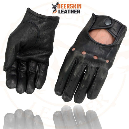 Milwaukee - Guantes de piel de ciervo perforados para hombre con cierre de botón, Negro, Mediano