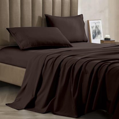 Celine Linen Juego de Sábanas de Microfibra de 4 Piezas - California King - Marrón Chocolate