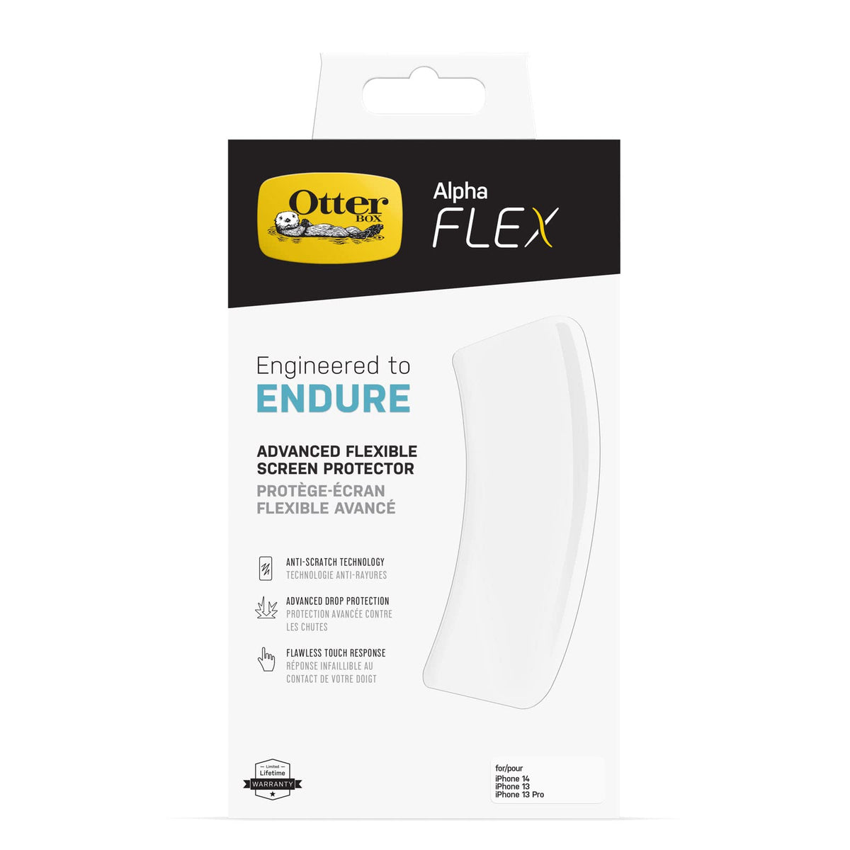 OtterBox Alpha Glass Protector de Pantalla para iPhone 14, 13 y 13 Pro - Claro - Alpha Flex