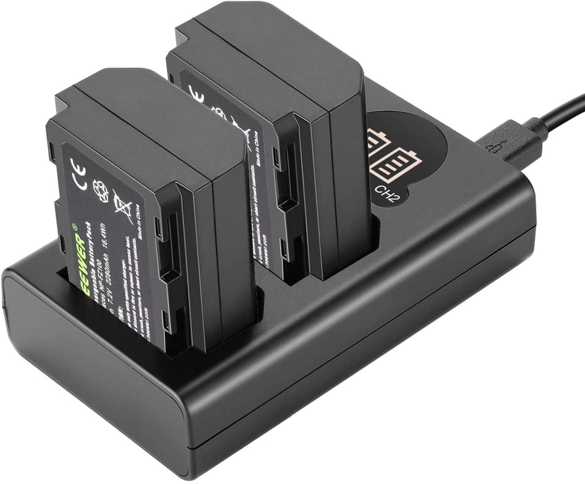 NEEWER NP-FZ100 2280mAh batería de Repuesto y Cargador con visualización LCD, 2 Paquetes, Compatible con Sony ZV-E10II A9III A7CII ZV-E1 A7III A7IV FX3 FX30 A6700 A1 A7C A7CR A7RIV A7RV A7SIII A9II