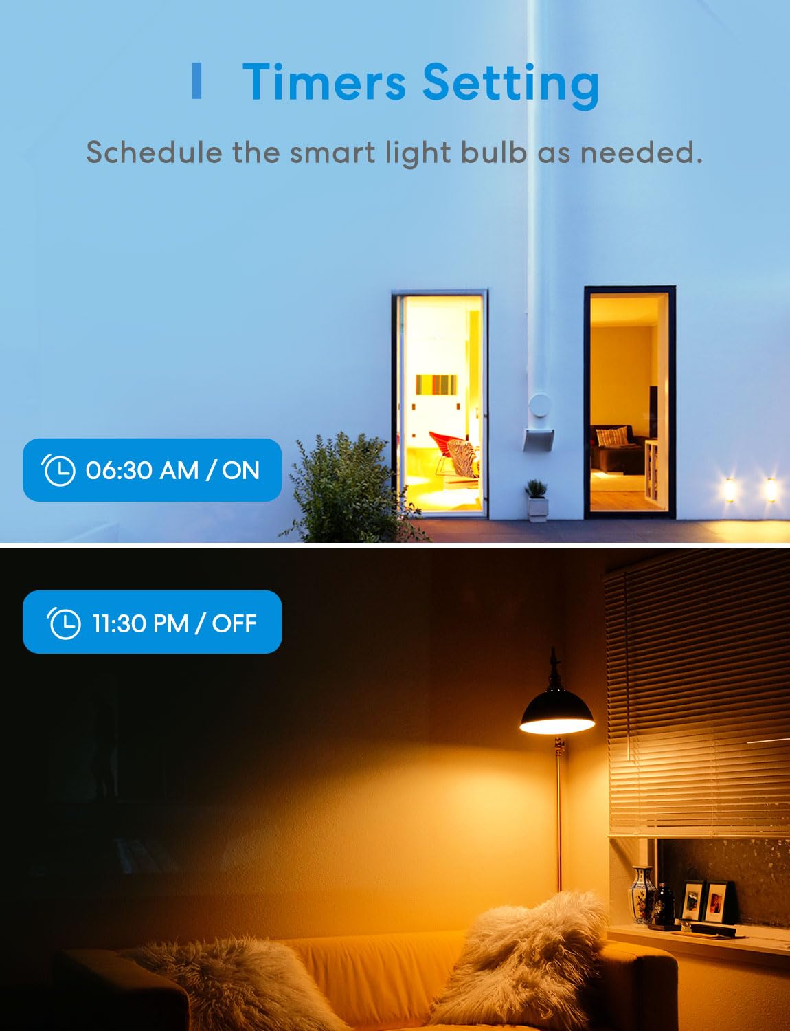 Meross - foco inteligente Wi-Fi, bombillas LED que cambian de color, compatibles con Alexa y Google Home, 2700K-6500K, color blanco sintonizable, 810 lúmenes, equivalente a 60 W, A19, E26, paquete de