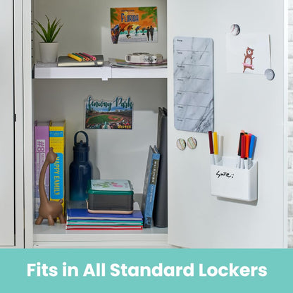 LockerMate Adjust-A-Shelf Locker Shelf, Extends to Fit Your Locker, Easy to Use, Perfect for School, Office, Gym, White