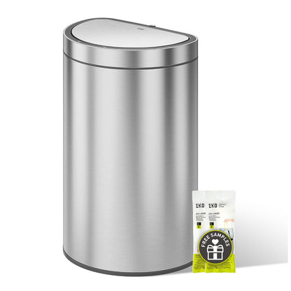 EKO Mirage Bote de basura semicircular con sensor de movimiento, 47 litros/12.4 galones, bote de basura de cocina grande automático con compartimento desodorante, tapa extraíble y cubeta, acero - 47L - Mirage Premium Semi-Round