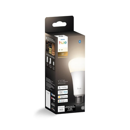 Philips Hue Bombilla LED inteligente A21, luz blanca cálida 2700K, base E26, 13.5W, 1600 lúmenes, regulable, funciona con Alexa, Asistente de Google y Apple Home, 1 unidad