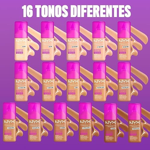 Nyx Professional Makeup, Make 'Em Wonder, Base de Maquillaje para Rostro, Acabado Mate y Resistente al Agua con Fórmula Vegana, Tono Buff (Medio Intenso), 30 ml