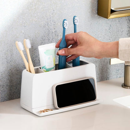YouCopia The Ledge - Soporte para Cepillo para Polvo de Dientes, 3 Ranuras, Organizador de Cambiador de baño con Ranuras para Cables, Base extraíble y Almacenamiento para teléfonos, Pasta Dental y