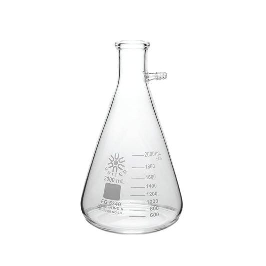 United Scientific™ FG5340-2000 - Frasco de filtro de pared pesado de vidrio de borosilicato de grado laboratorio, cuello de tornillo con tubulación, capacidad de 2000 ml (2 L)