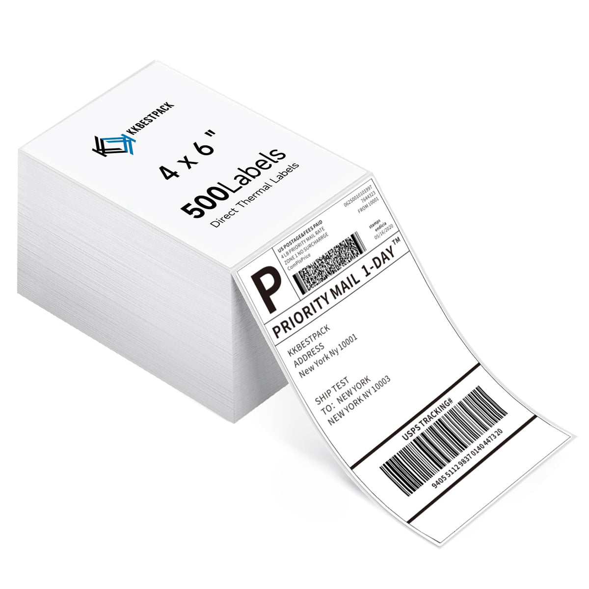 KKBESTPACK - Etiquetas de envío térmico directo para ventilador, plegables, 4 x 6 (500 etiquetas)