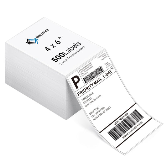 KKBESTPACK - Etiquetas de envío térmico directo para ventilador, plegables, 4 x 6 (500 etiquetas)